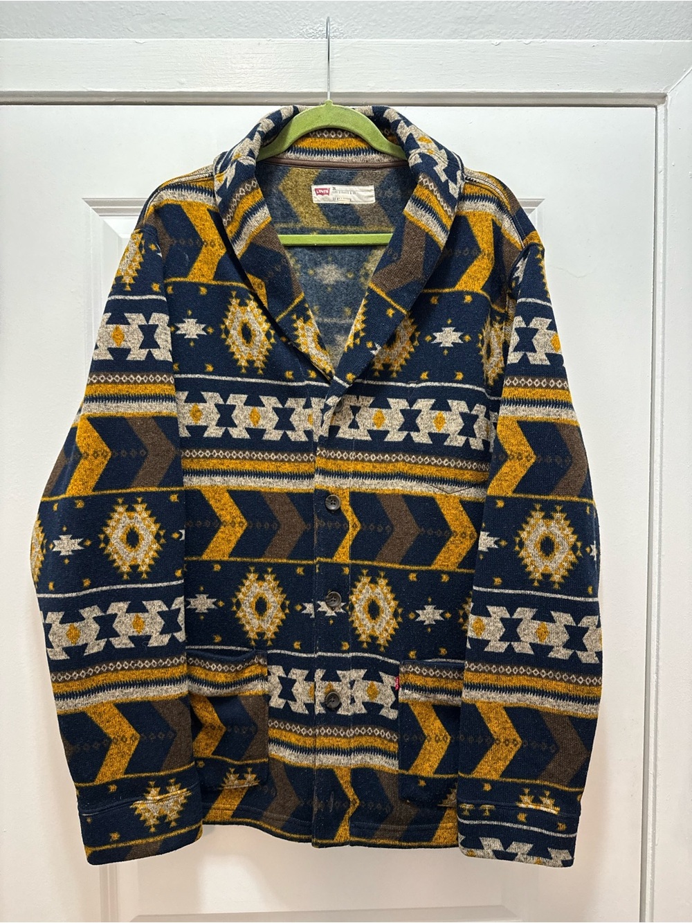 Levi's Mina Fleece Cardigan Bold Geometric Tribal Aztec Print Shawl Collar